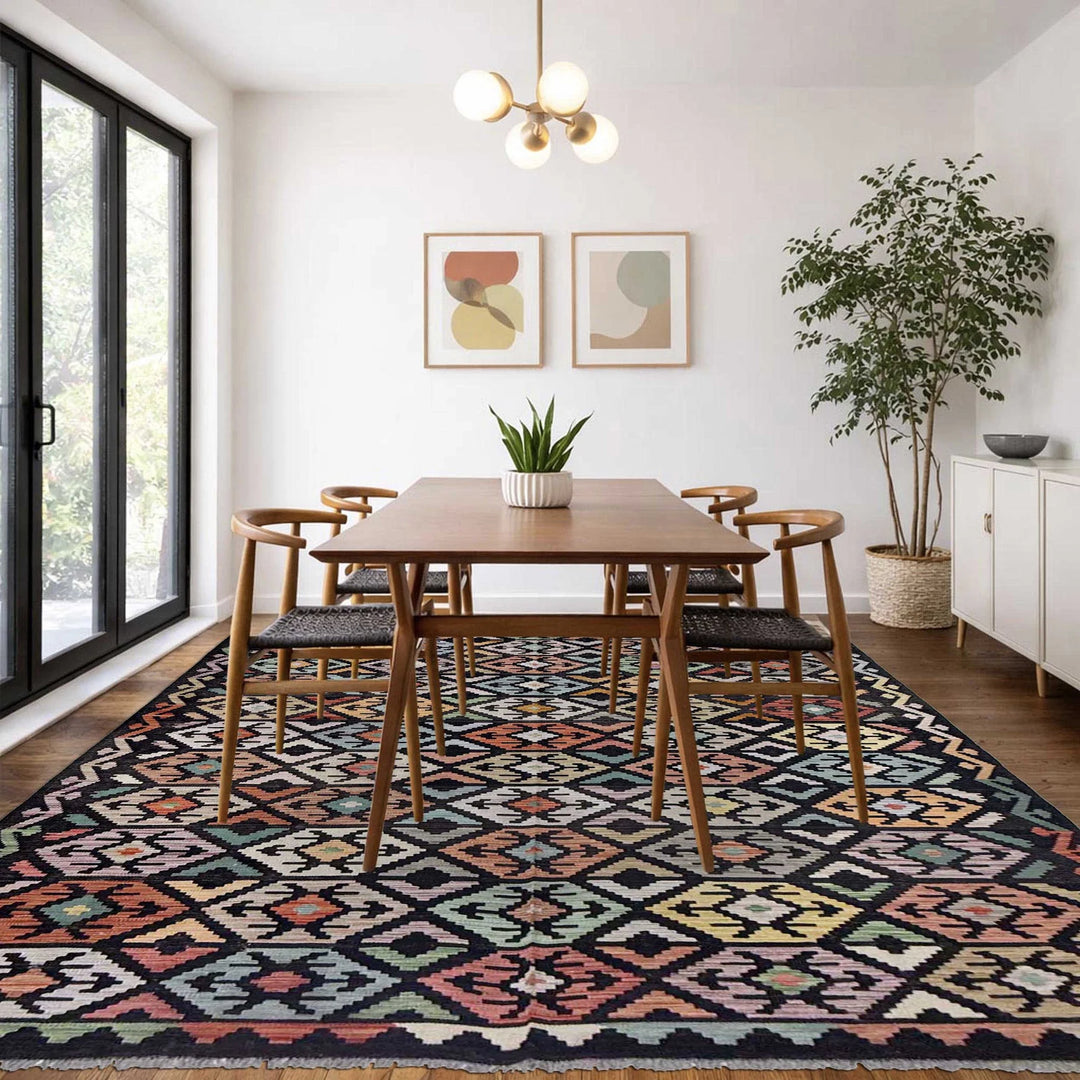 Afghan Vegetable Kilim Rug 6' 4" x 9' 9" Flat-Weave | No. AL595197