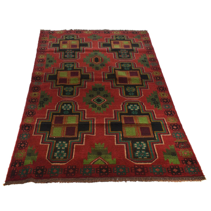 Red Afghan Baluchi Rug 4' 3" x 6' 10" Hand-Knotted | No. AL59522