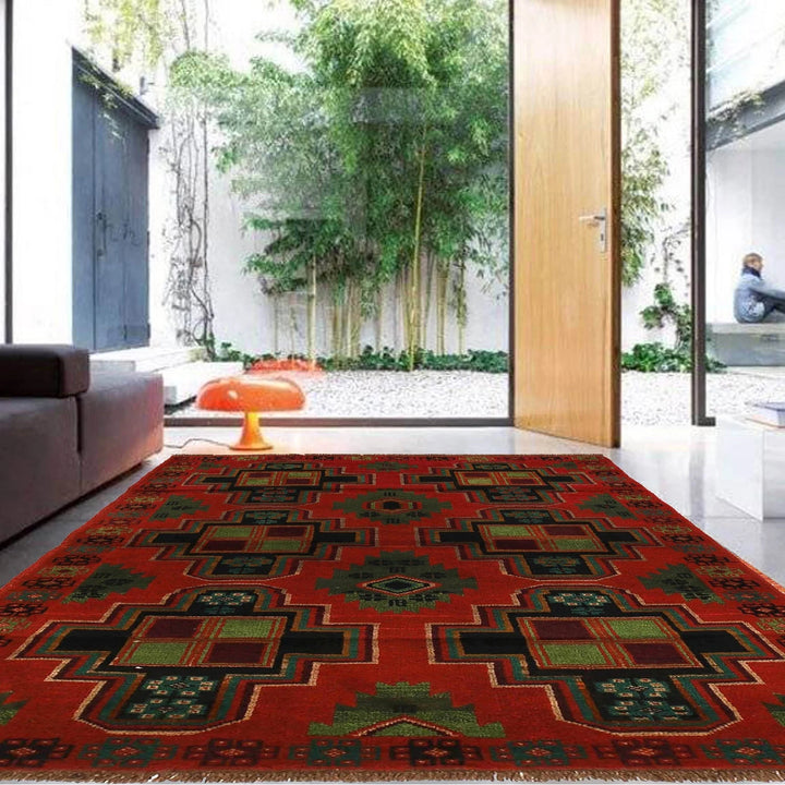 Red Afghan Baluchi Rug 4' 3" x 6' 10" Hand-Knotted | No. AL59522