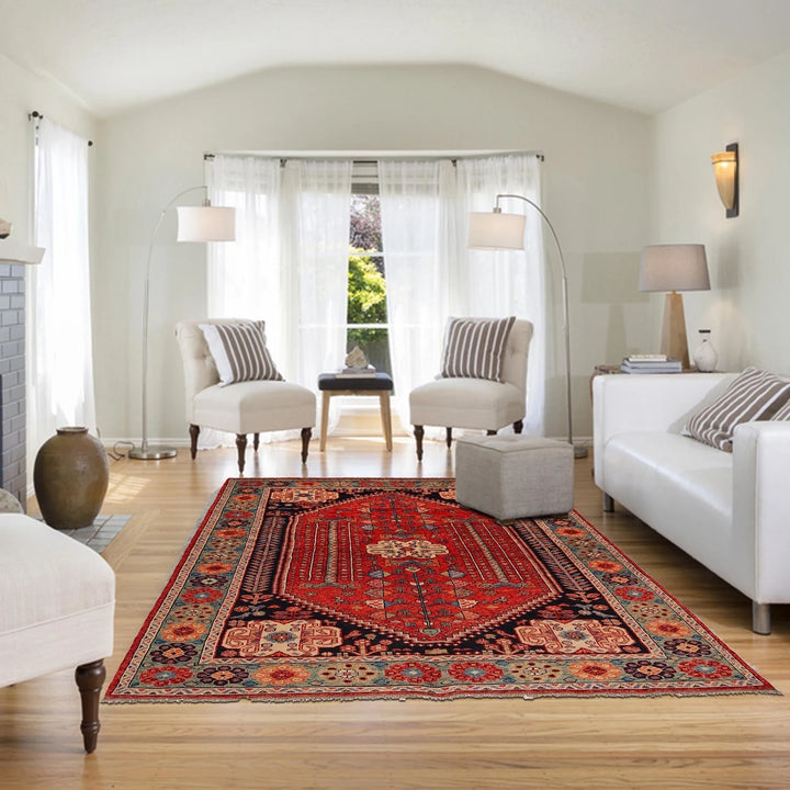 Red Afghan Shirazi Rug 6' 5" x 9' 6" Hand-Knotted | No. AL59539
