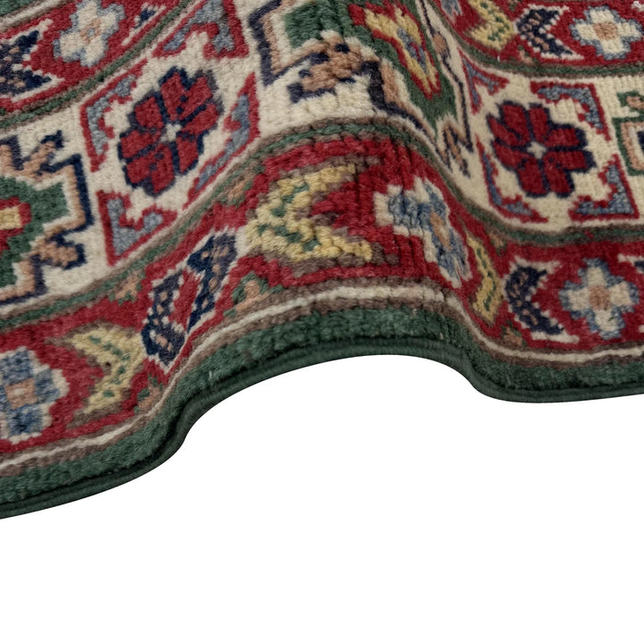 Green Afghan Kazak Rug 3' 2" x 5' 1" Hand-Knotted | No. AL59601