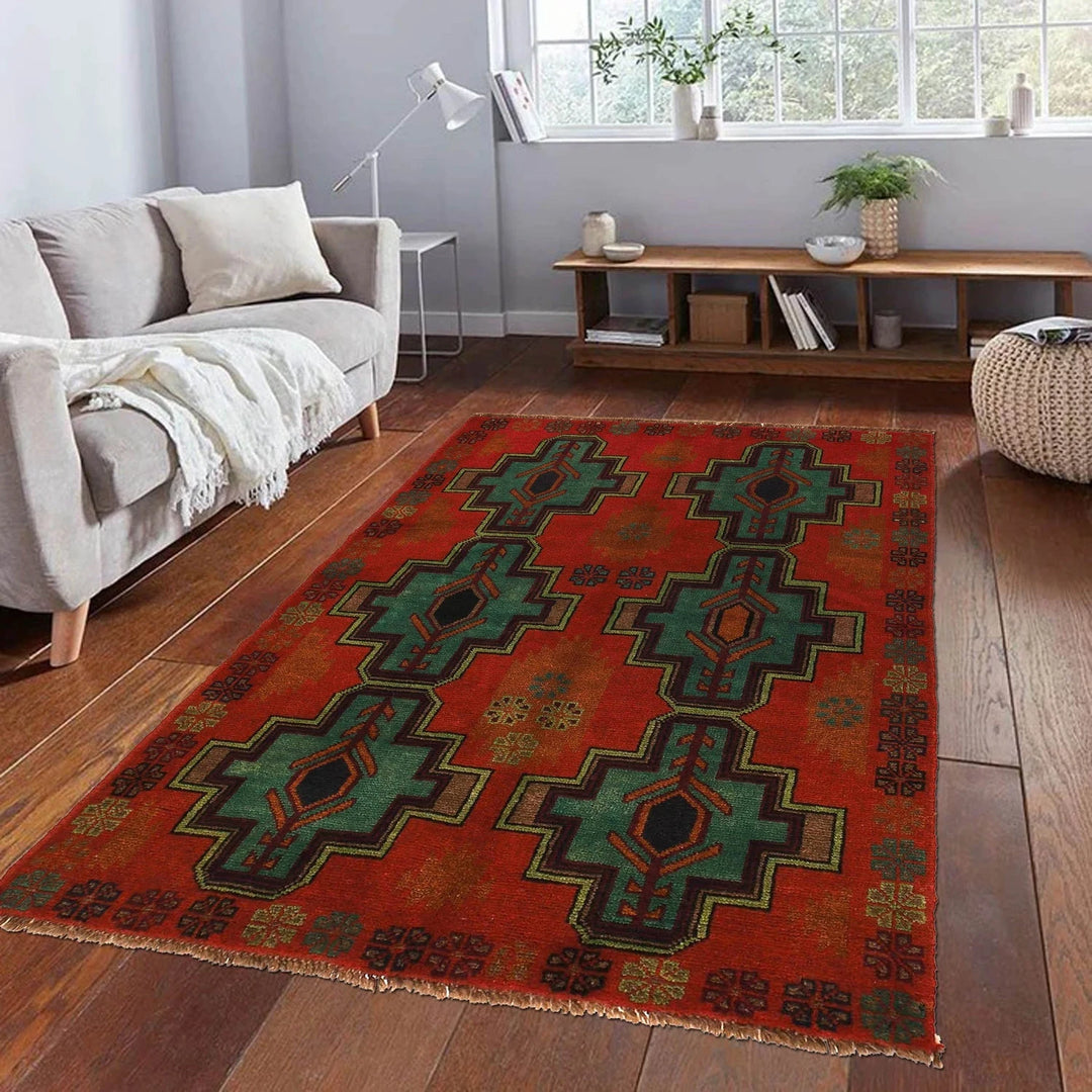 Afghan Baluchi Rug 4' 1" x 6' 3" Hand-Knotted | No. AL59689