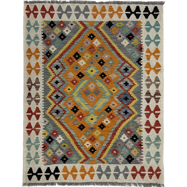 Multicolor Afghan Vegetable Kilim Rug 3' 7" x 4' 9" Flat-Weave | No. AL59734