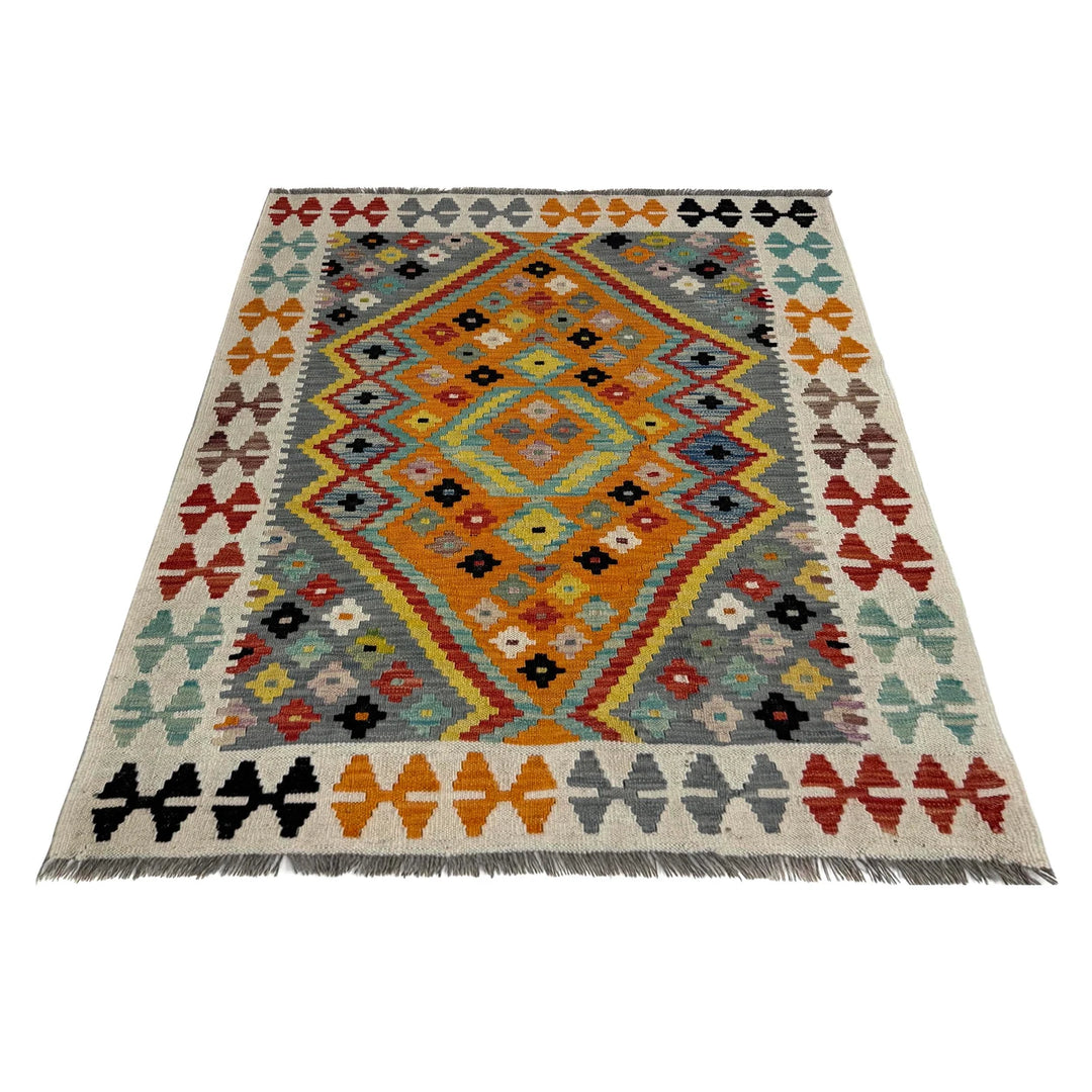 Multicolor Afghan Vegetable Kilim Rug 3' 7" x 4' 9" Flat-Weave | No. AL59734