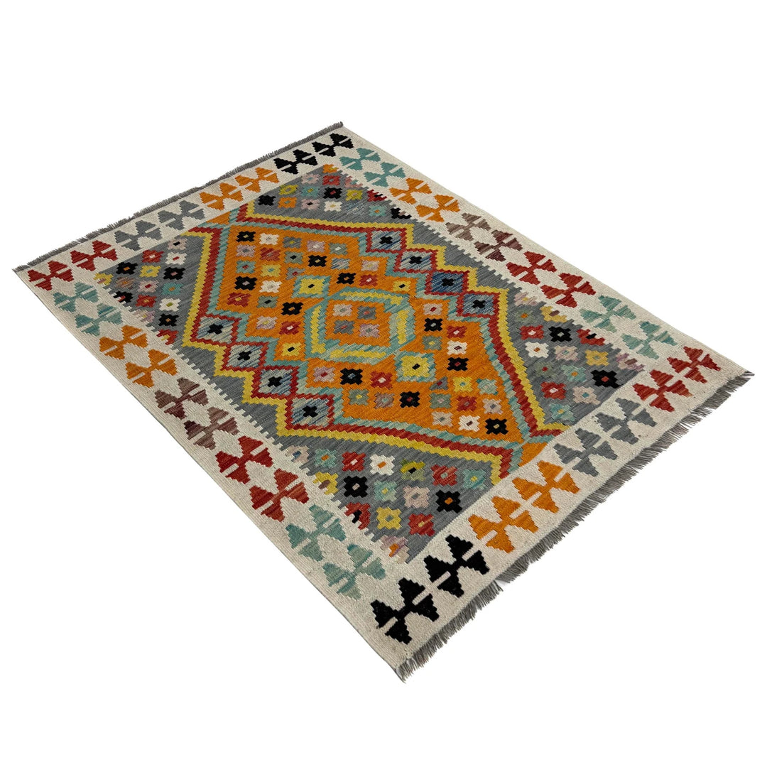 Multicolor Afghan Vegetable Kilim Rug 3' 7" x 4' 9" Flat-Weave | No. AL59734