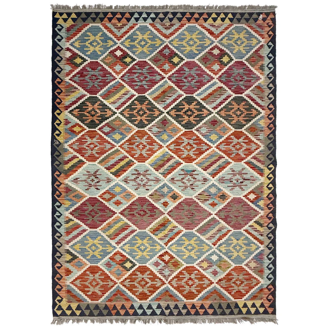 Afghan Vegetable Kilim Rug 5' 9" x 8' 2" Flat-Weave | No. AL59854