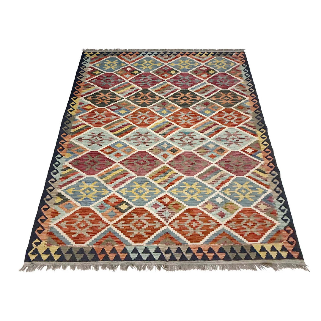 Afghan Vegetable Kilim Rug 5' 9" x 8' 2" Flat-Weave | No. AL59854