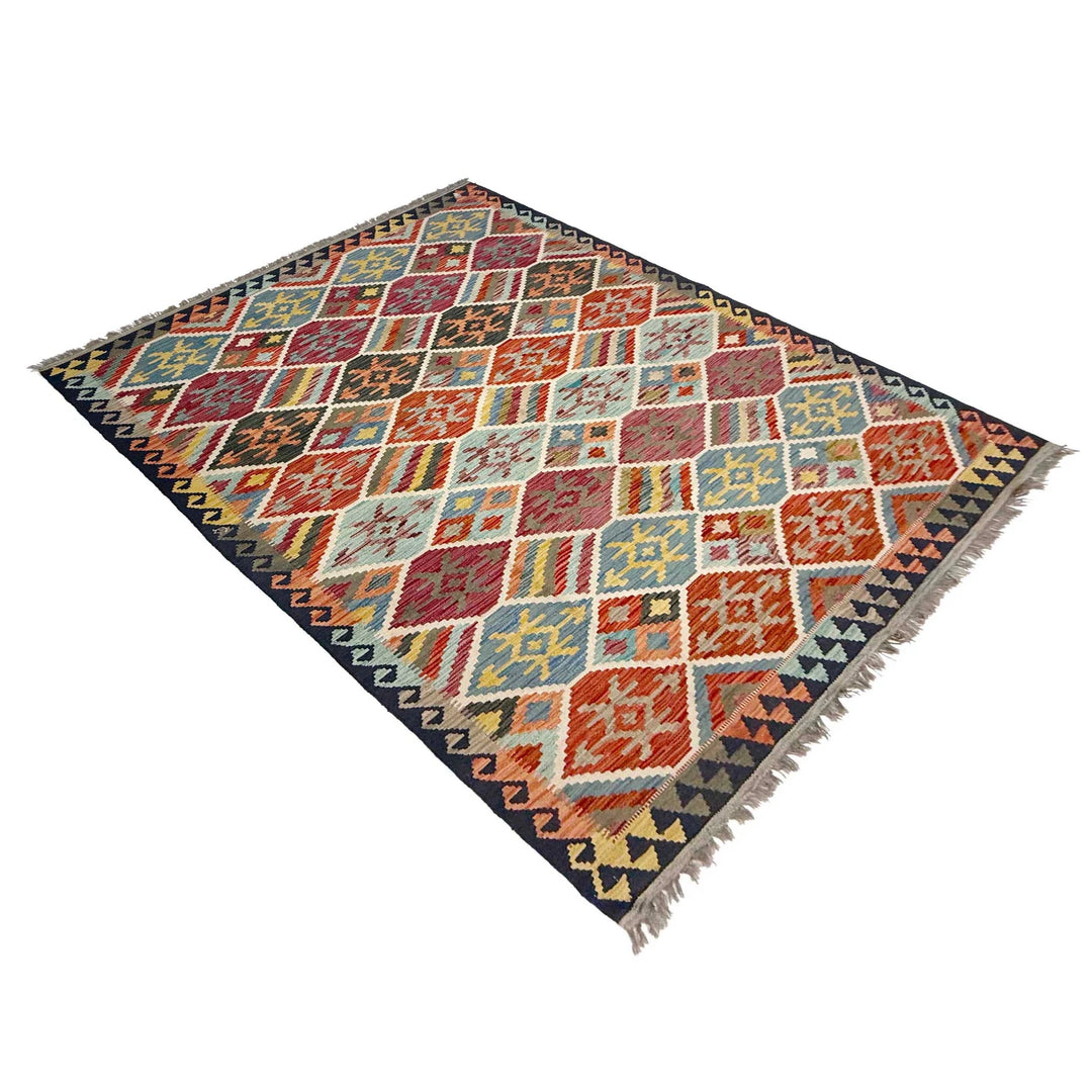 Afghan Vegetable Kilim Rug 5' 9" x 8' 2" Flat-Weave | No. AL59854