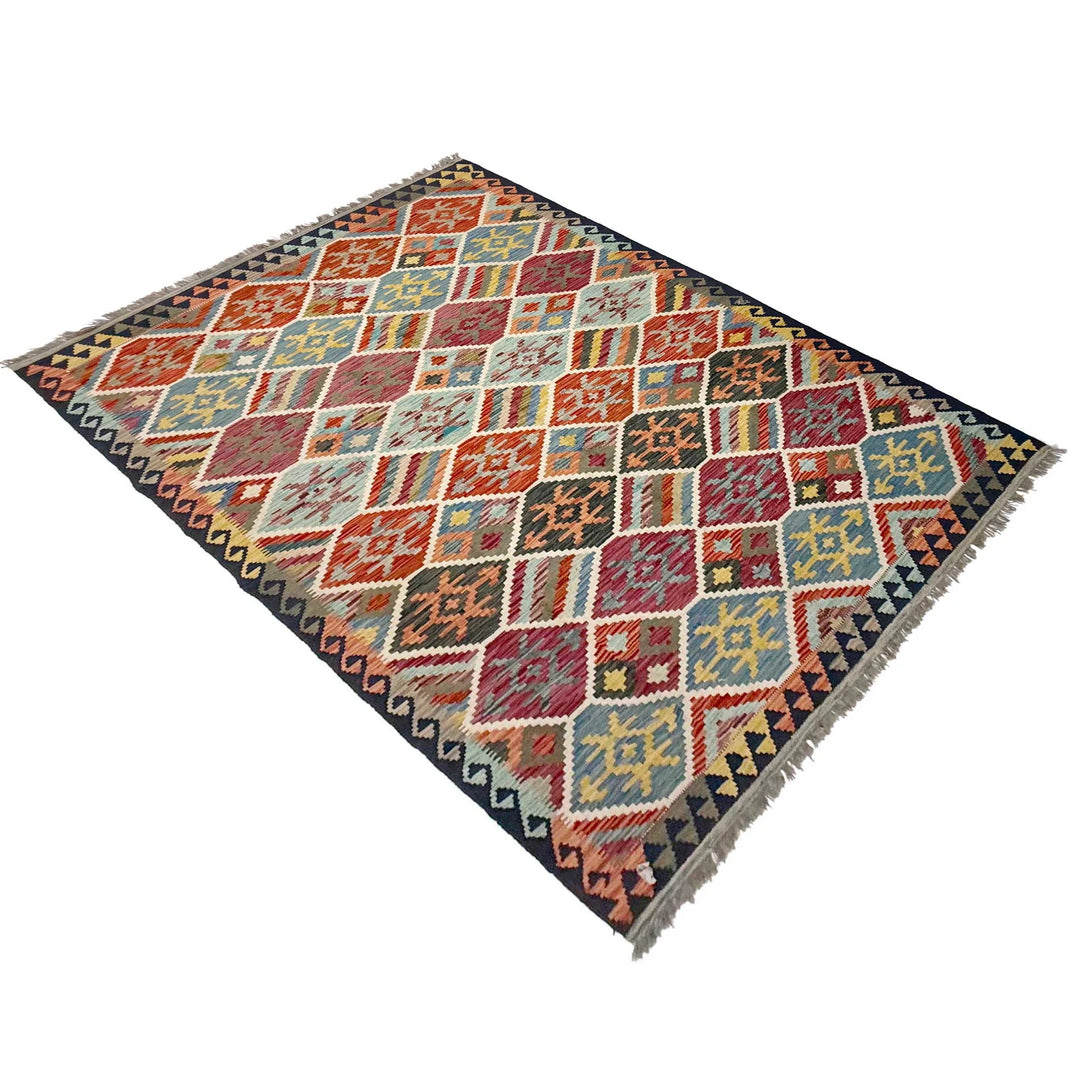 Afghan Vegetable Kilim Rug 5' 9" x 8' 2" Flat-Weave | No. AL59854