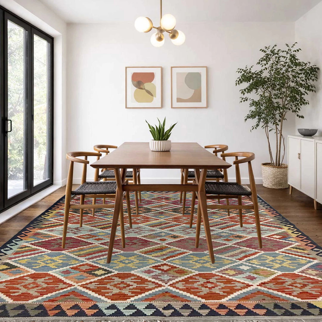 Afghan Vegetable Kilim Rug 5' 9" x 8' 2" Flat-Weave | No. AL59854