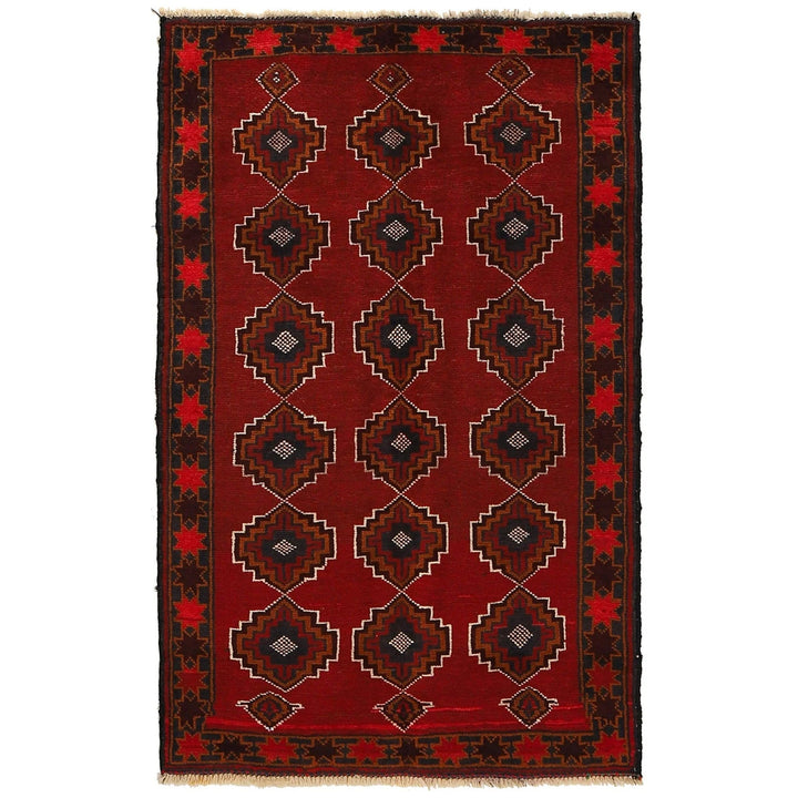 Red Afghan Baluchi Rug 2' 9" x 4' 7" Hand-Knotted | No. AL59913
