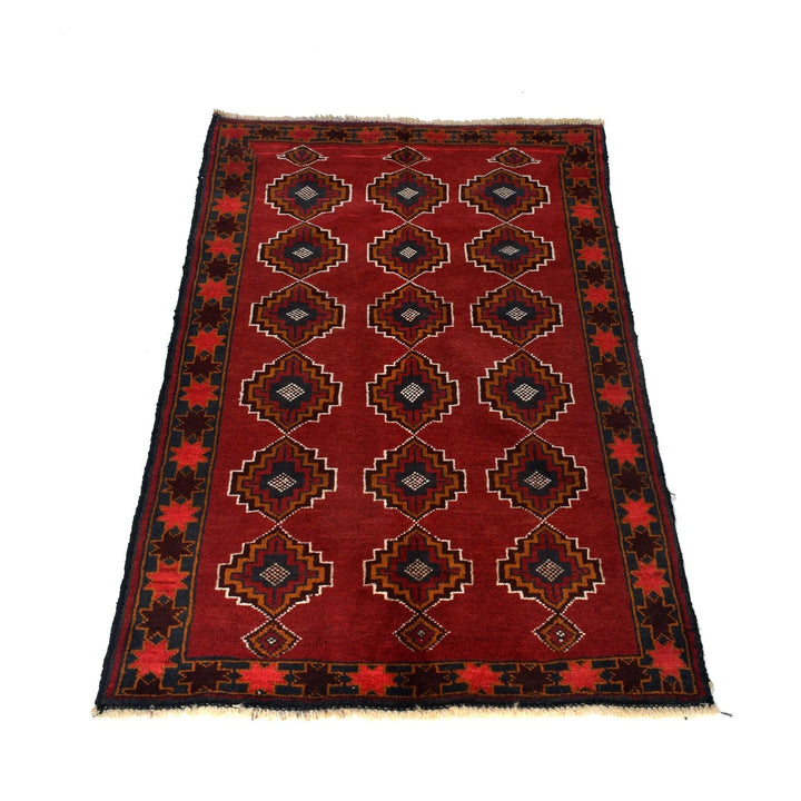 Red Afghan Baluchi Rug 2' 9" x 4' 7" Hand-Knotted | No. AL59913