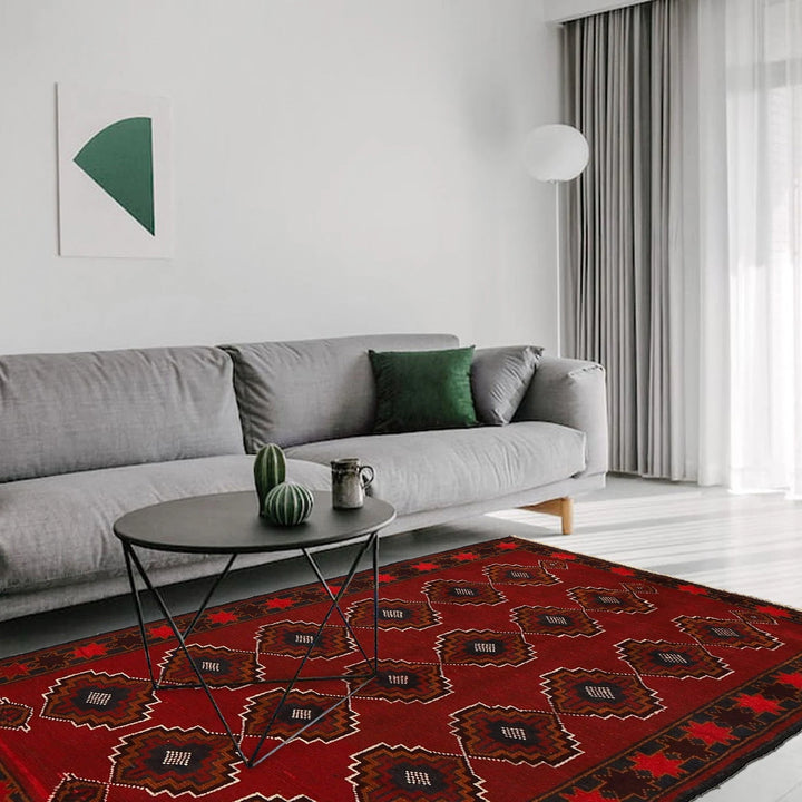 Red Afghan Baluchi Rug 2' 9" x 4' 7" Hand-Knotted | No. AL59913