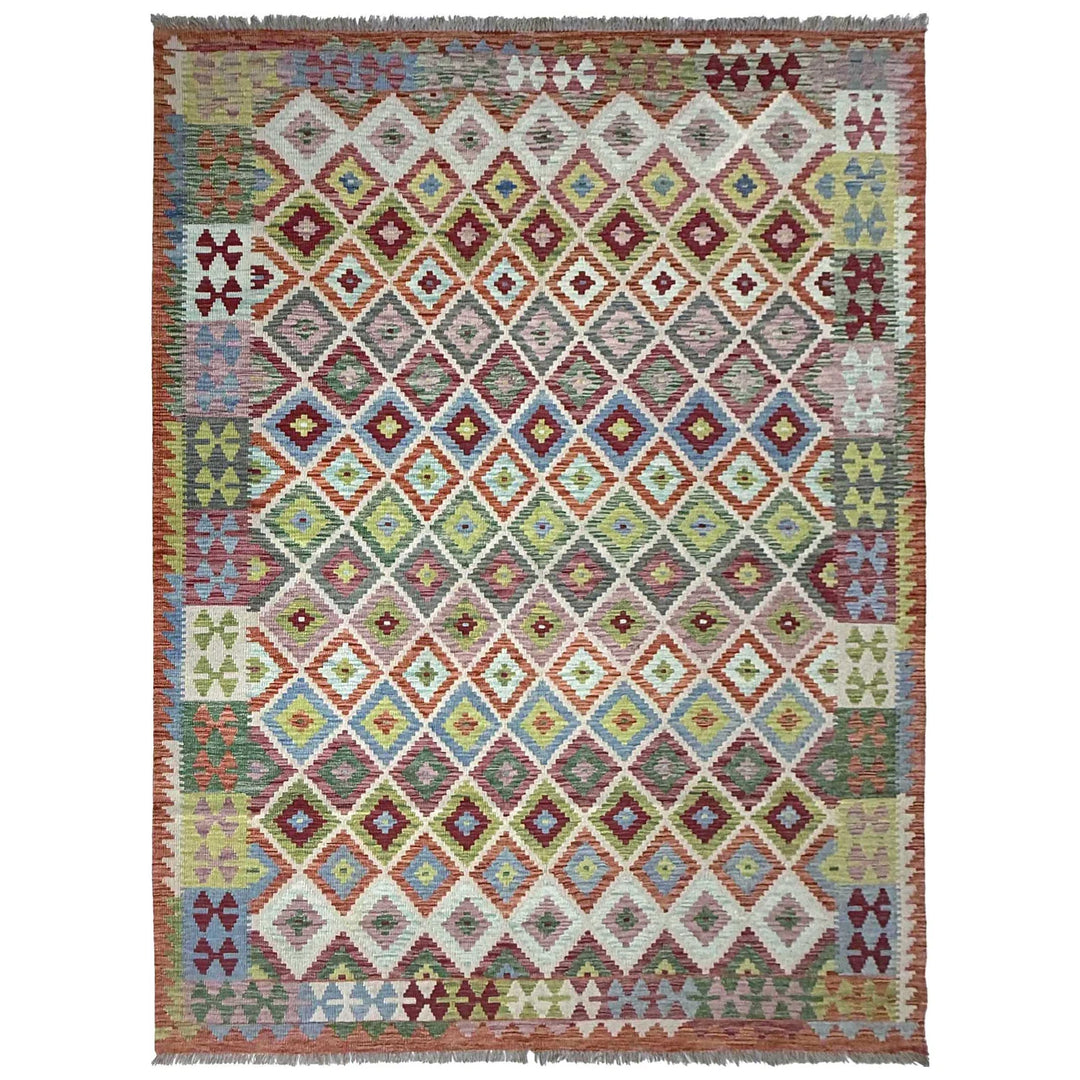 Afghan Vegetable Kilim Rug 6' 8" x 9' 7" Flat-Weave | No. AL59918