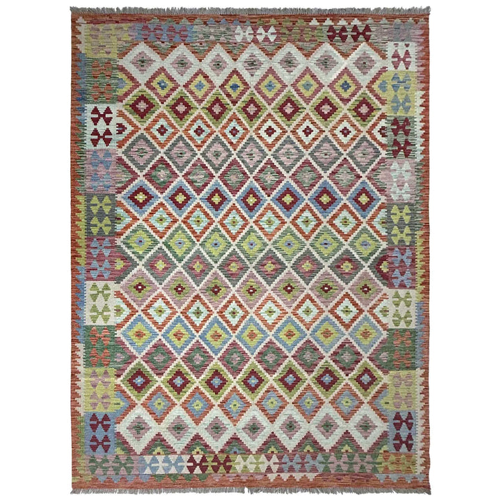 Afghan Vegetable Kilim Rug 6' 8" x 9' 7" Flat-Weave | No. AL59918