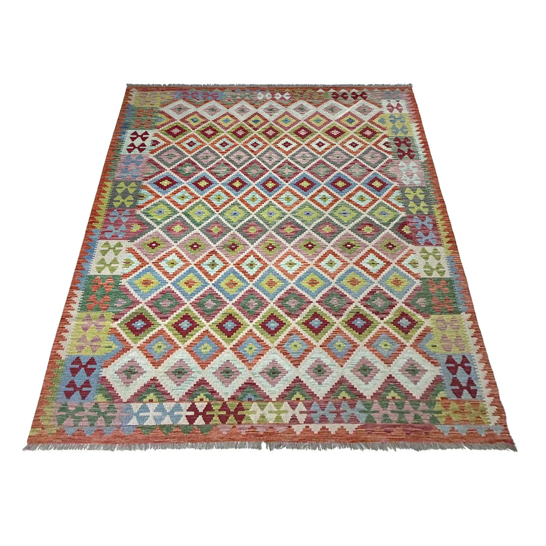 Afghan Vegetable Kilim Rug 6' 8" x 9' 7" Flat-Weave | No. AL59918