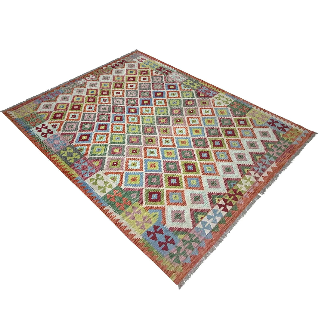 Afghan Vegetable Kilim Rug 6' 8" x 9' 7" Flat-Weave | No. AL59918