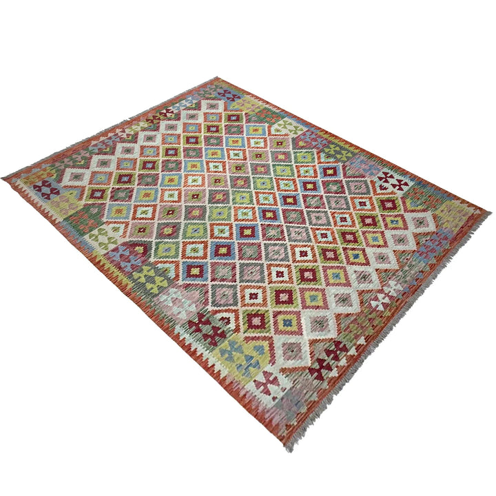 Afghan Vegetable Kilim Rug 6' 8" x 9' 7" Flat-Weave | No. AL59918