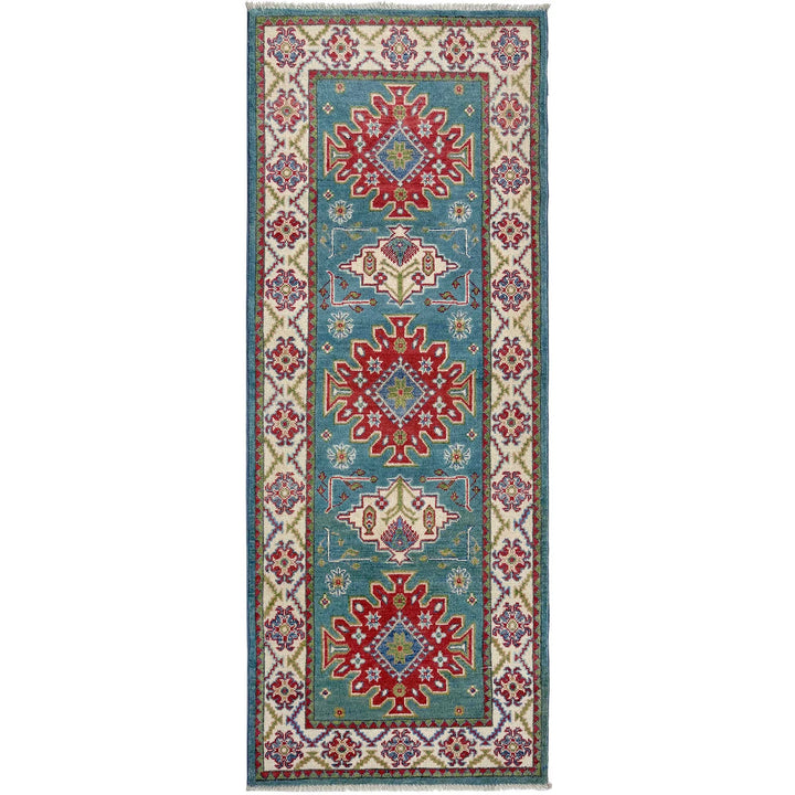Blue Afghan Kazak Rug 2' 7" x 6' 2" Hand-Knotted | No. AL59927