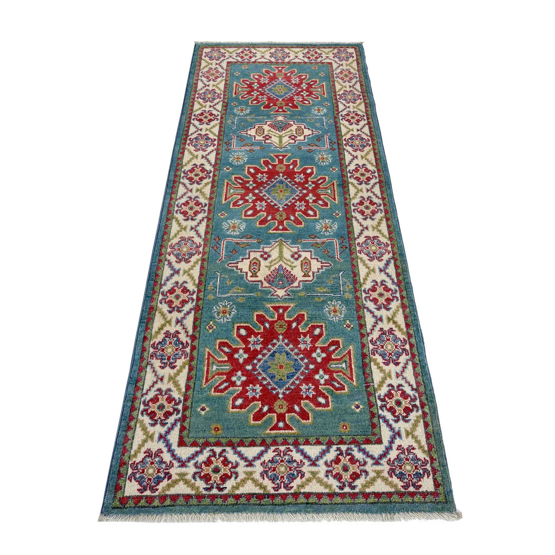 Blue Afghan Kazak Rug 2' 7" x 6' 2" Hand-Knotted | No. AL59927