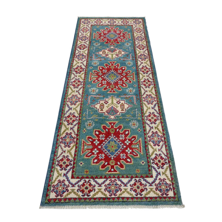 Blue Afghan Kazak Rug 2' 7" x 6' 2" Hand-Knotted | No. AL59927
