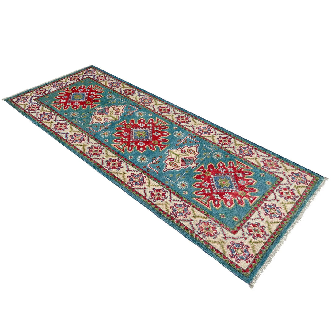 Blue Afghan Kazak Rug 2' 7" x 6' 2" Hand-Knotted | No. AL59927