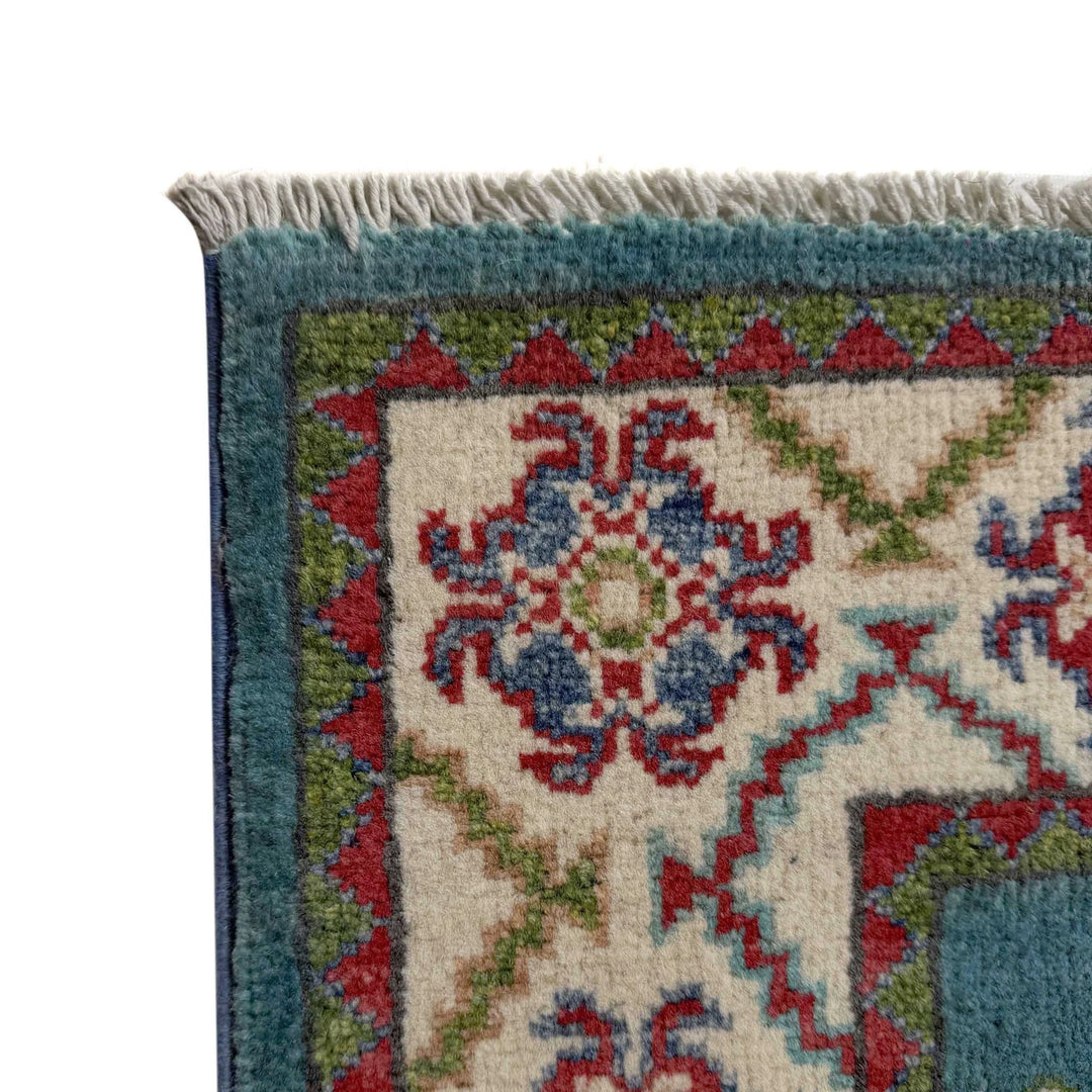 Blue Afghan Kazak Rug 2' 7" x 6' 2" Hand-Knotted | No. AL59927