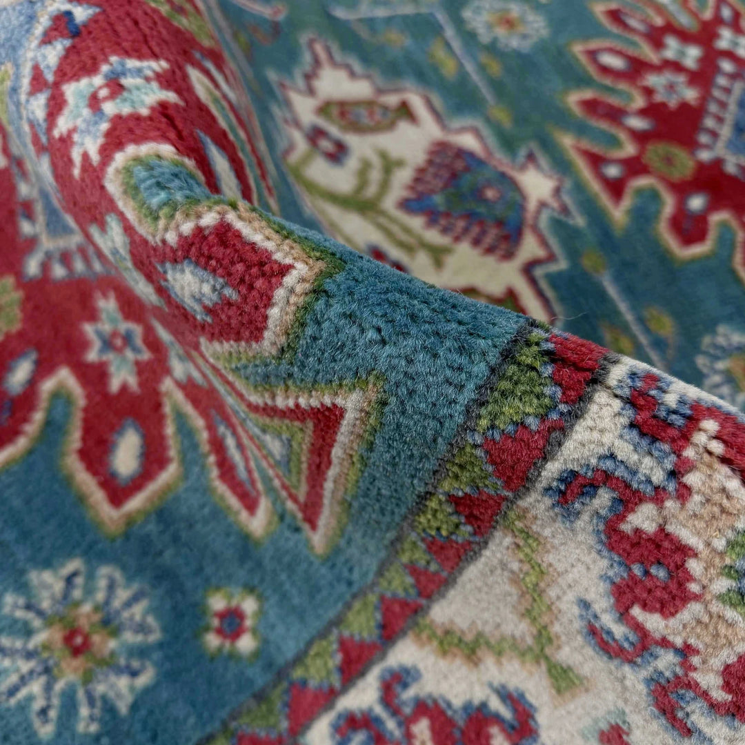 Blue Afghan Kazak Rug 2' 7" x 6' 2" Hand-Knotted | No. AL59927