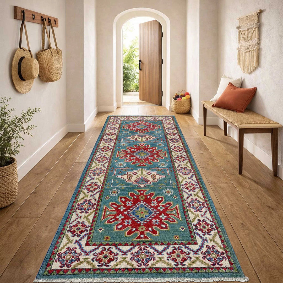 Blue Afghan Kazak Rug 2' 7" x 6' 2" Hand-Knotted | No. AL59927