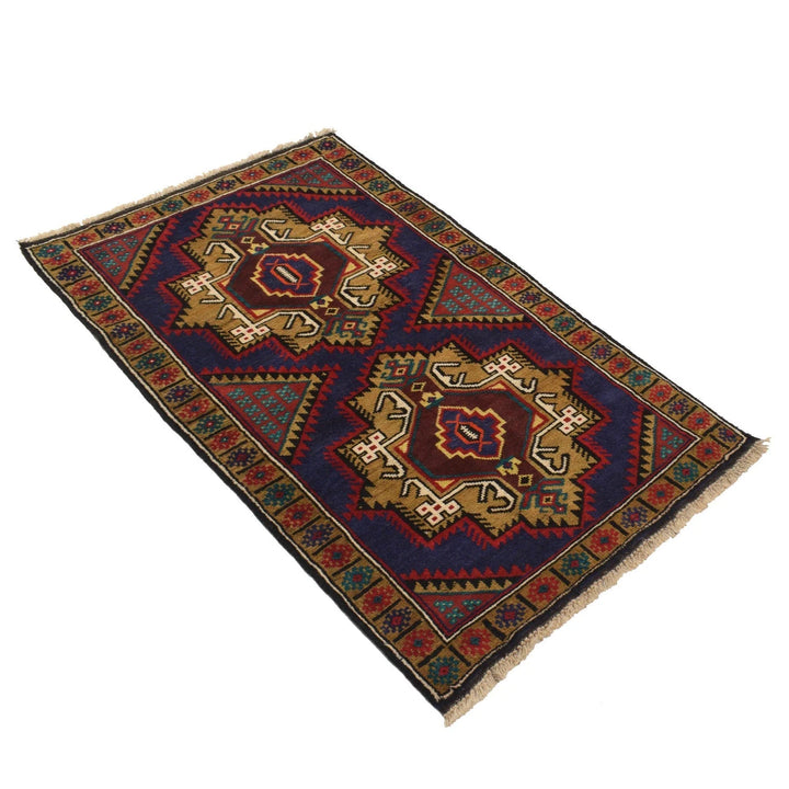 Blue Afghan Baluchi Rug 2'9" x 4'6" Hand-Knotted | No. AL60001