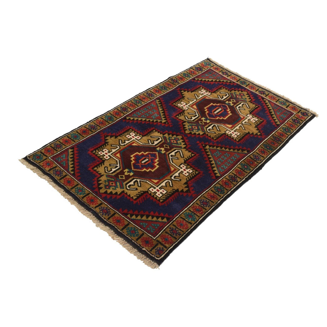 Blue Afghan Baluchi Rug 2'9" x 4'6" Hand-Knotted | No. AL60001