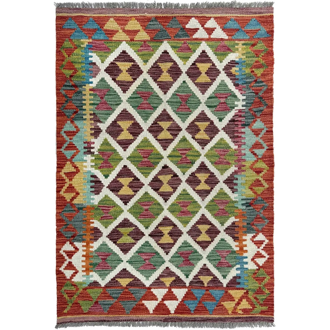 Afghan Kilim Rug 2' 9" x 3' 11" Flat-Weave | No. AL60003
