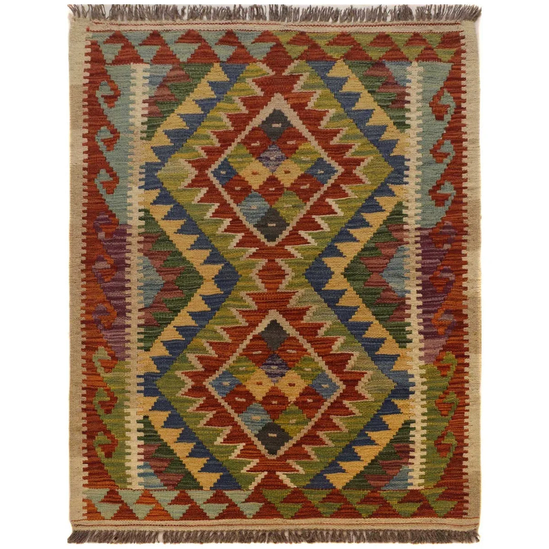 Afghan Kilim Rug 2' 11" x 3' 11" Flat-Weave | No. AL60062