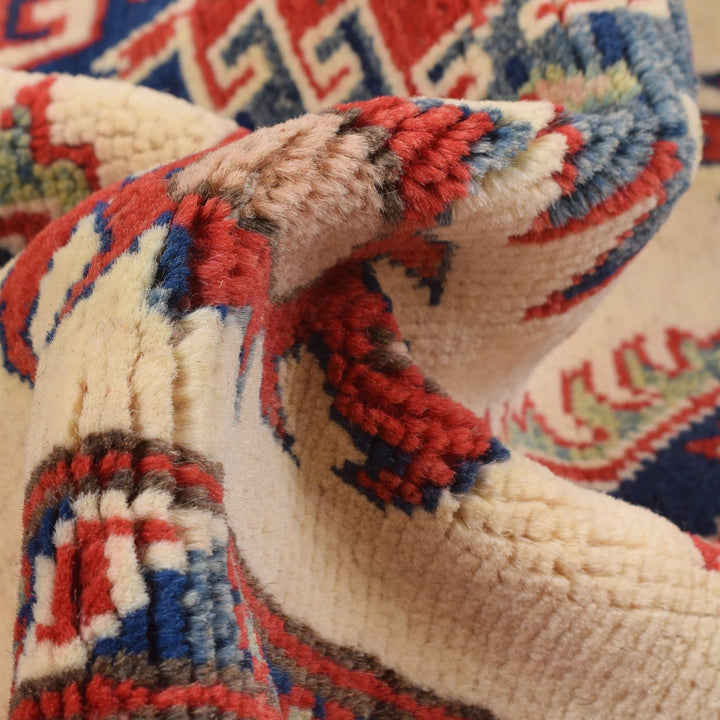 Ivory Afghan Kazak Rug 3'3" x 4'11" Hand-Knotted | No. AL60087