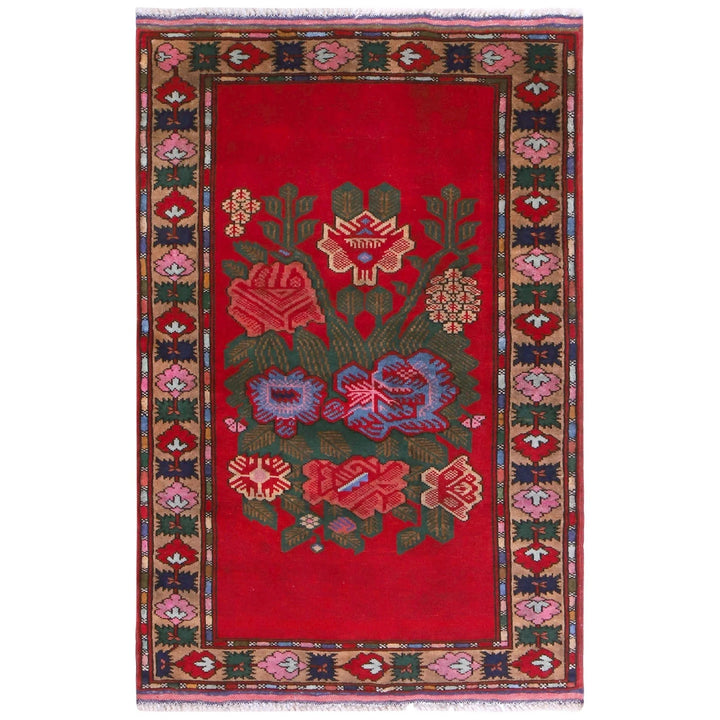 Red Afghan Baluchi Rug 2' 7" x 4' 2" Hand-Knotted | No. AL60096