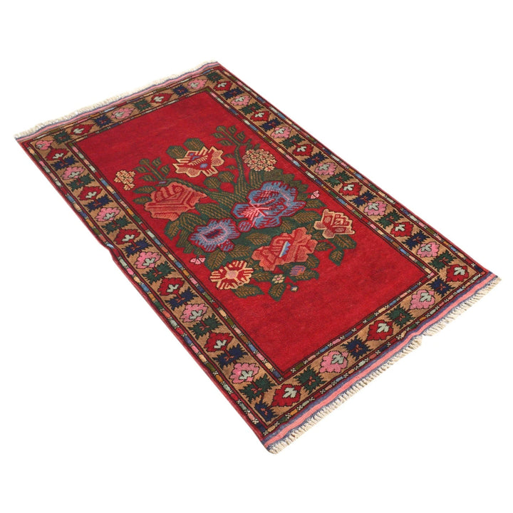 Red Afghan Baluchi Rug 2' 7" x 4' 2" Hand-Knotted | No. AL60096