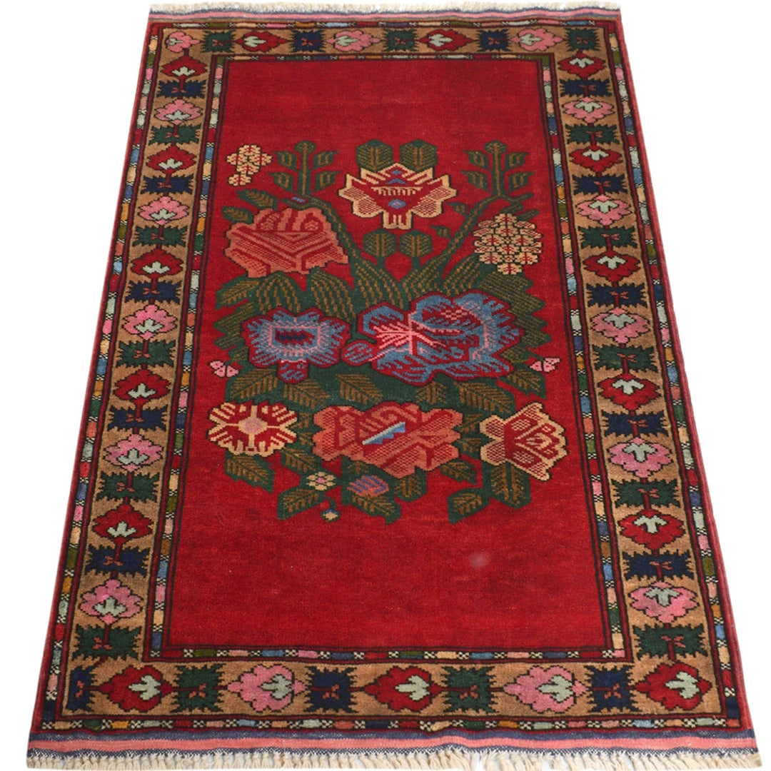 Red Afghan Baluchi Rug 2' 7" x 4' 2" Hand-Knotted | No. AL60096