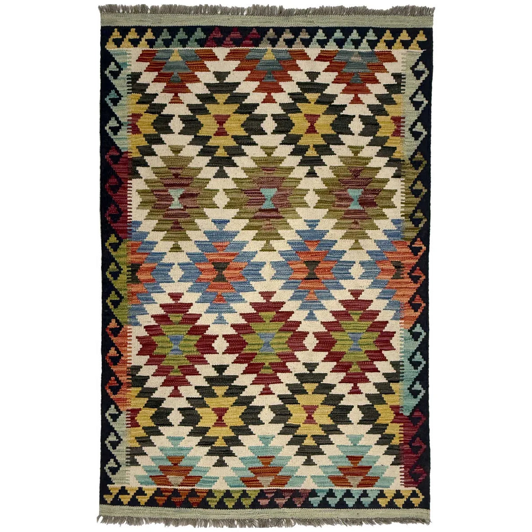 Afghan Vegetable Kilim Rug 3' 3" x 4' 10" Flat-Weave | No. AL60103