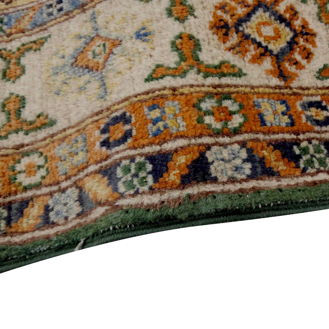 Green Afghan Kazak Rug 4' 0" x 5' 6" Hand-Knotted | No. AL60131