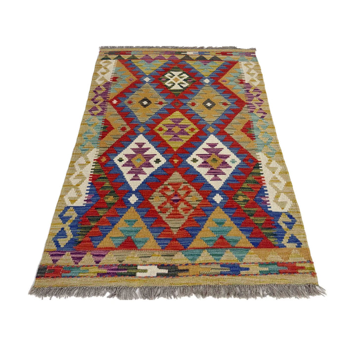 Afghan Vegetable Kilim Rug 2' 7" x 4' 4" Flat-Weave | No. AL601593