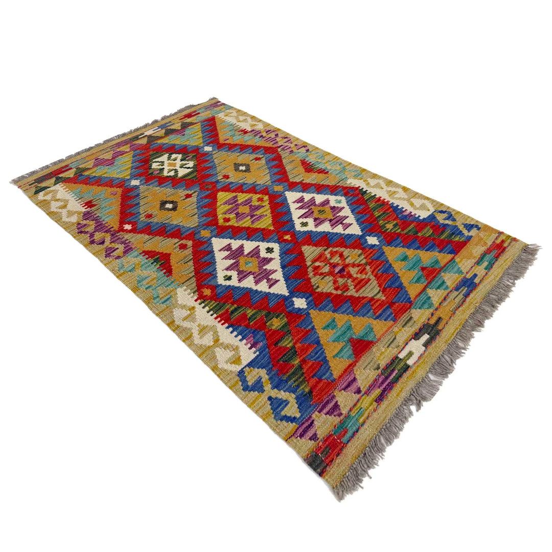 Afghan Vegetable Kilim Rug 2' 7" x 4' 4" Flat-Weave | No. AL601593