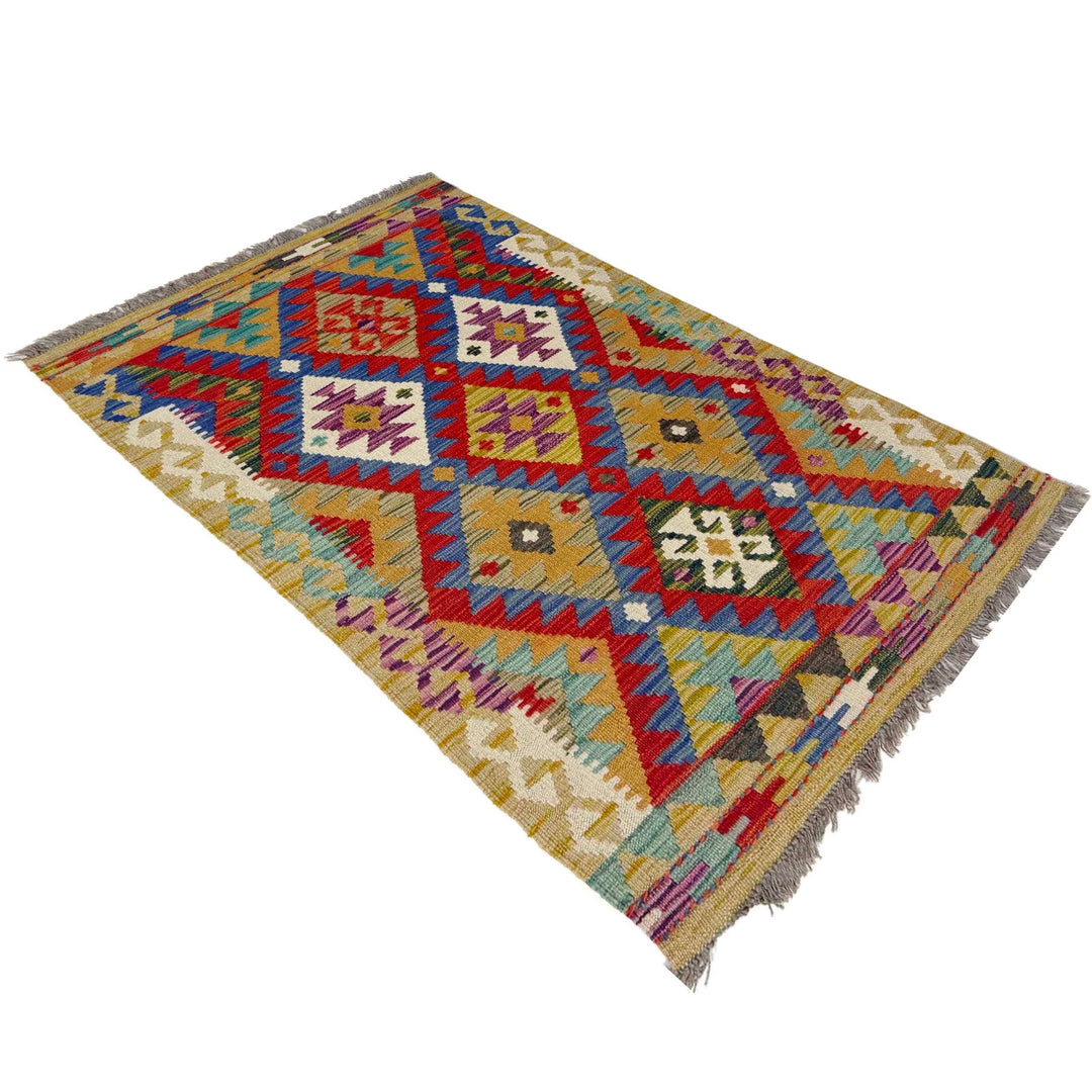 Afghan Vegetable Kilim Rug 2' 7" x 4' 4" Flat-Weave | No. AL601593