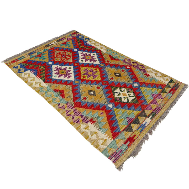 Afghan Vegetable Kilim Rug 2' 7" x 4' 4" Flat-Weave | No. AL601593