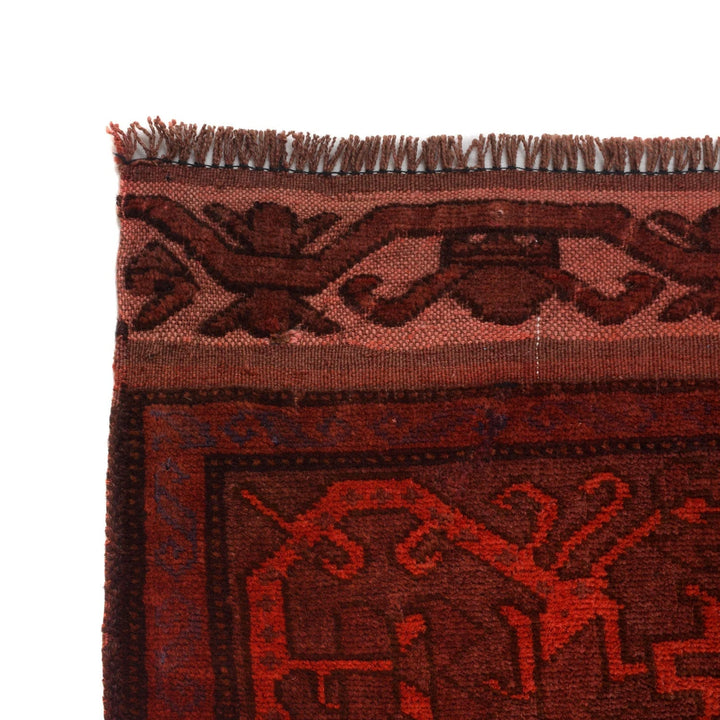 Red Pakistani Overdye Rug 3' 10" x 5' 3" Hand-Knotted | No. AL60161