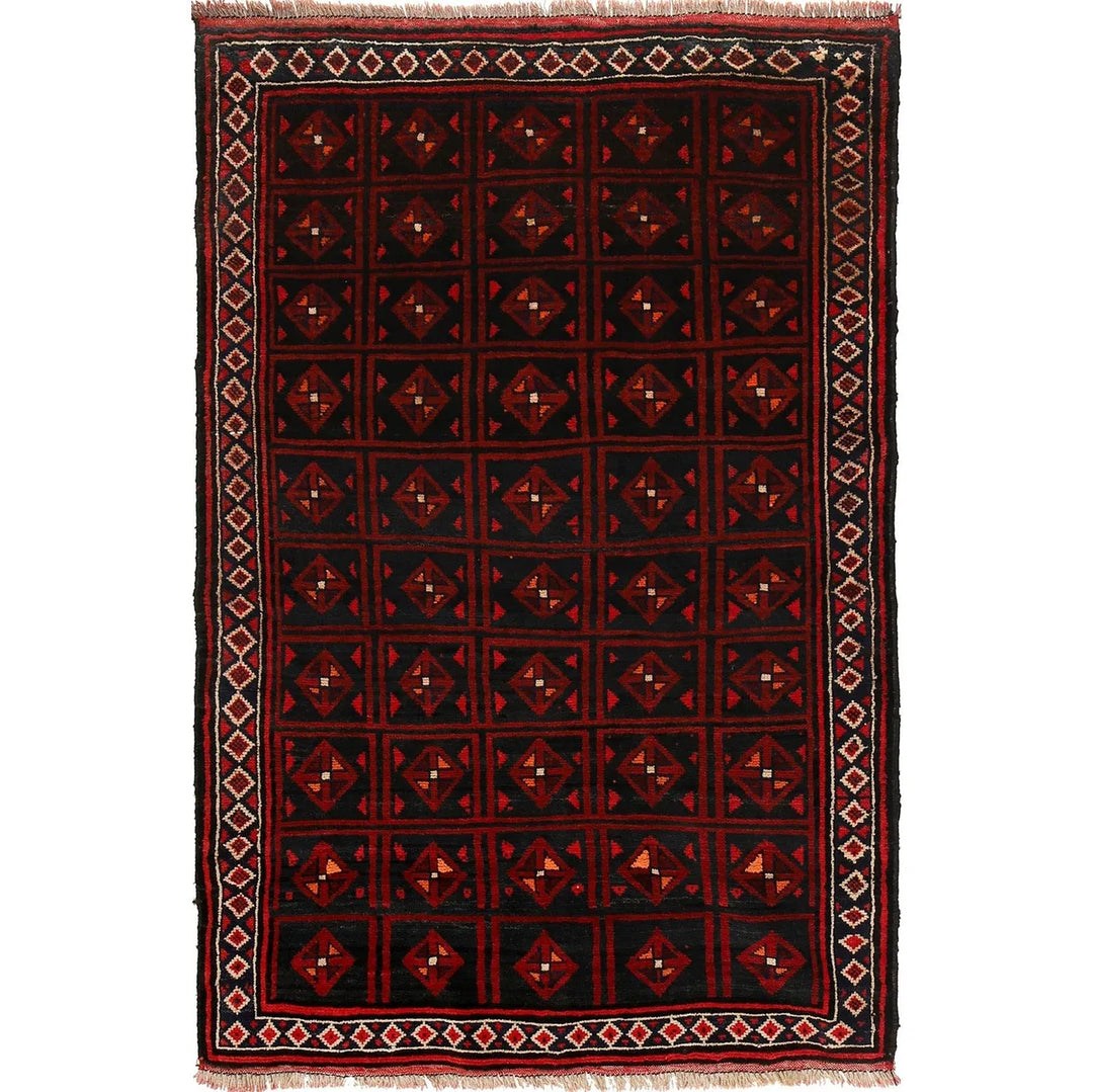 Afghan Baluchi Rug 4' 2" x 5' 11" Hand-Knotted | No. AL60189