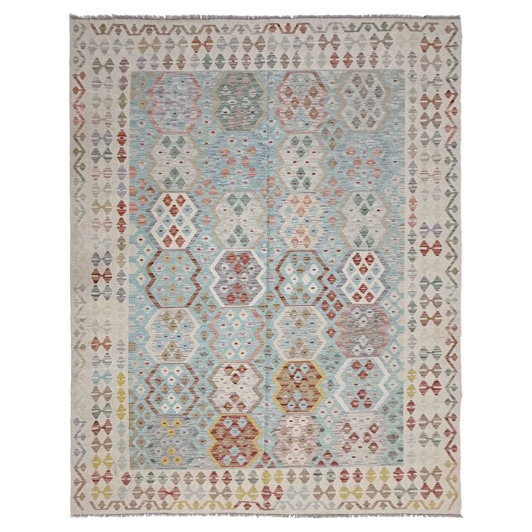 Afghan Vegetable Kilim Rug 6' 8" x 9' 8" Flat-Weave | No. AL602120