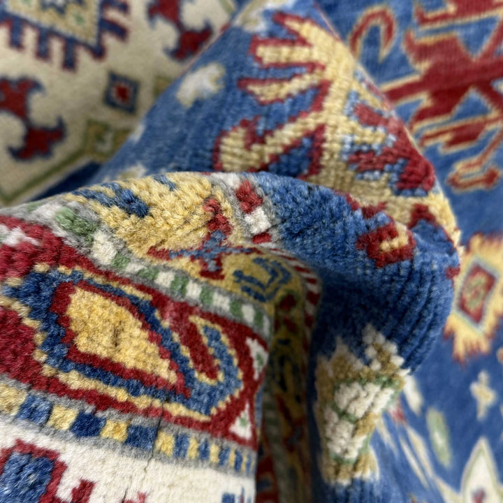 Blue Afghan Kazak Rug 6' 6" x 10' 4" Hand-Knotted | No. AL60239