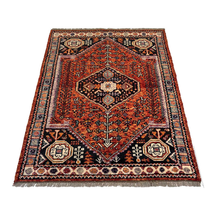 Red Afghan Oriental Rug 3' 4" x 4' 10" Hand-Knotted | No. AL60267