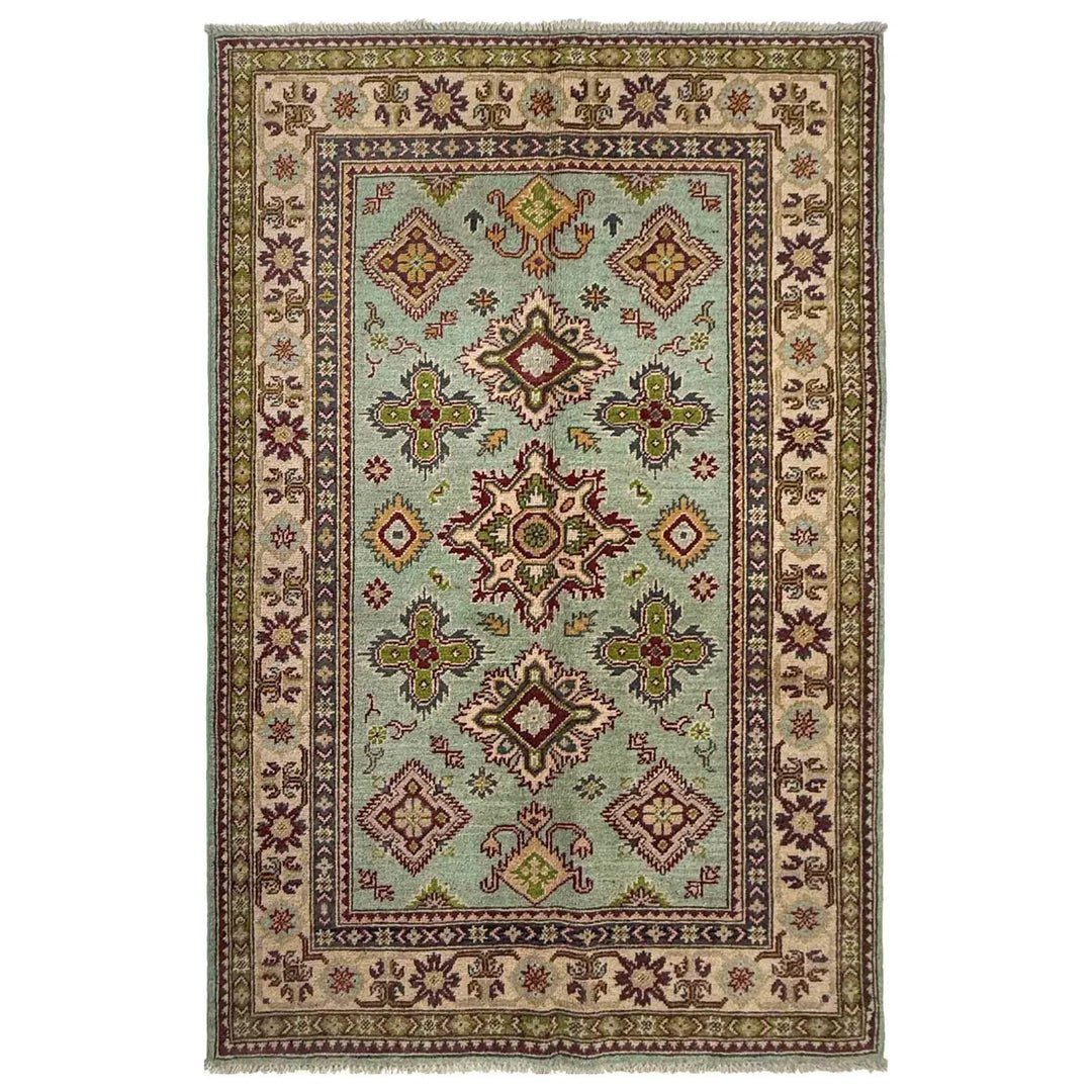 Gray Afghan Kazak Rug 3' 10" x 5' 10" Hand-Knotted | No. AL60295