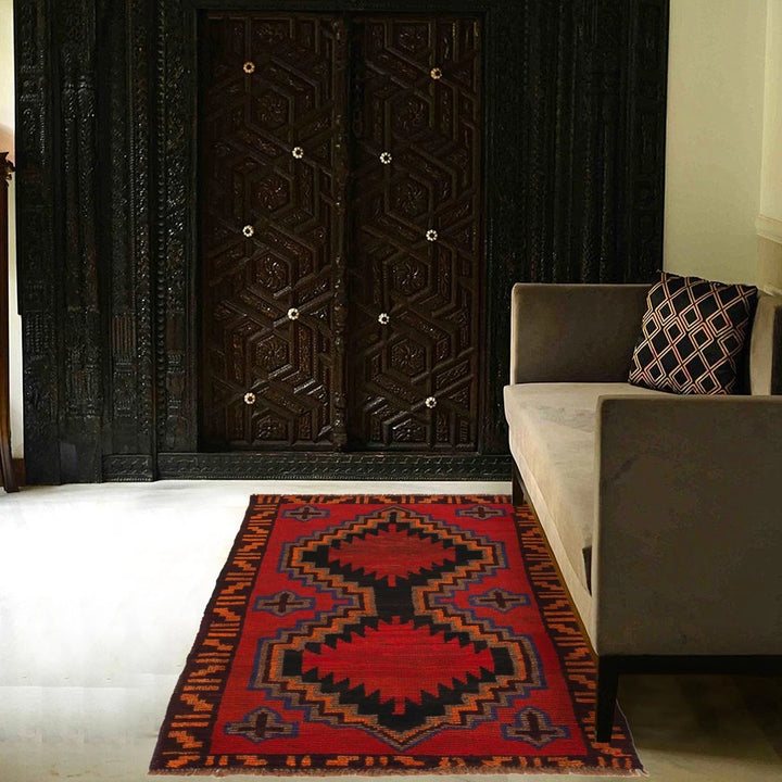 Red Afghan Baluchi Rug 2' 7" x 4' 6" Hand-Knotted | No. AL60373